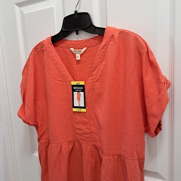 NWT Briggs New York Coral Linen Dress Small V-neck Short Sleeved - Picture 14 of 16